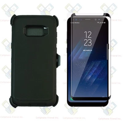 Funda protectora negra para Samsung Galaxy S8 con pantalla de vidrio templado y clip para cinturón  Foto 1 de 4