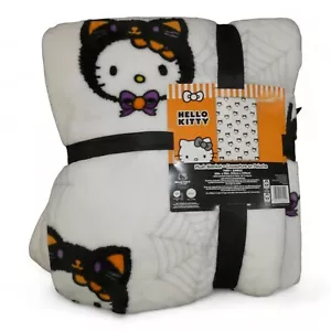 Hello Kitty Twin Blanket Halloween Kitty in Cat Costume Fleece Spiderwebs NWT - Picture 1 of 4