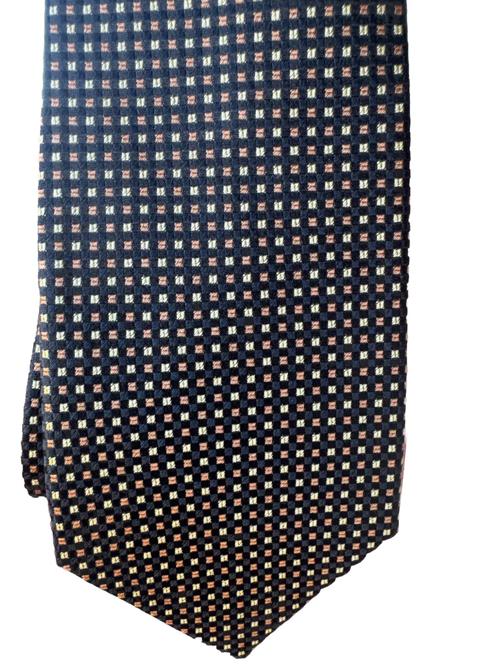 Gravata masculina vintage Penner’s San Antonio preta outono com quadrados de ouro/laranja queimado 60” - Imagem 1 de 4