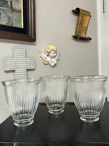 Three Glass Light Covers Corner Shaped 4” Lamp Shades Ribbed Grooves 2” Fitter - Picture 1 of 8