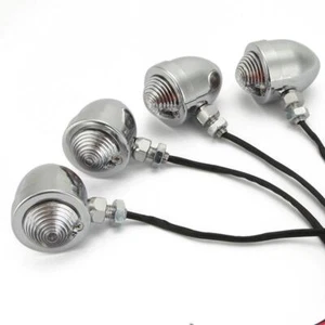 4x Universal Chrome Heavy Duty Motorcycle Turn Signals Indicator Blinkers Lights - Picture 1 of 12