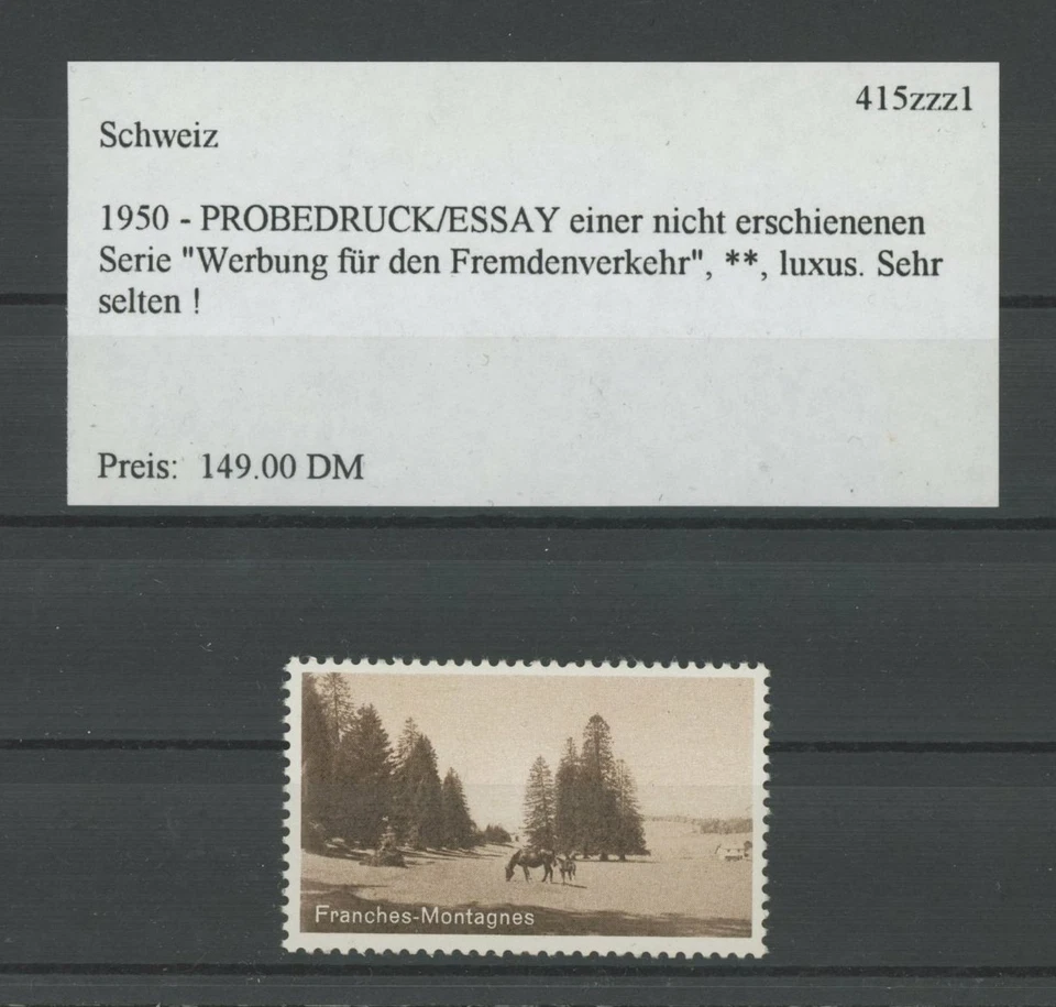SWITZERLAND SPECIMEN 1950 ESSAY TRIAL TEST PRINT PROOF FRANCHES HORSE /m2094 - Image 1 of 1