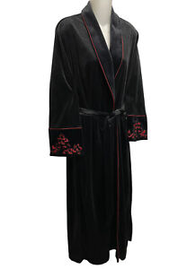 Vintage Velvet Robe Size Large X-Large Long Black Red Embroidery Jones New York