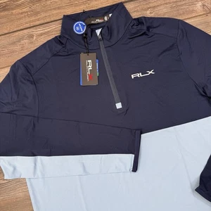 Ralph Lauren RLX Performance Jersey Quarto Zip Camicia Elasticizzata Blu GRANDE NUOVO - Foto 1 di 7