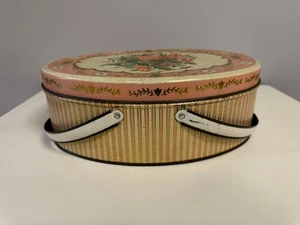Vintage Oval Floral Double Handle Sewing Tin, Shabby Chic Cottage Style - Picture 1 of 14