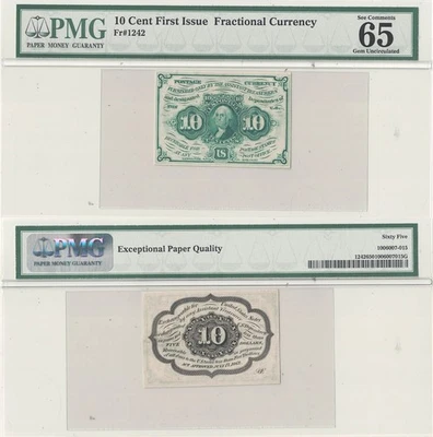 10 Cents First Issue Fractional Currency Fr 1242 PMG 65-EPQ - Image 1 of 3