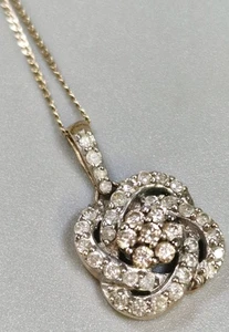 Vtg 9ct Yellow Gold Diamond Sliding Pendant Necklace Sparkly Chain Stone Flower - Picture 1 of 4