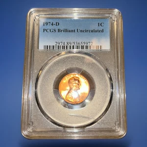 1974-D Lincoln Memorial Cent - RED GEM BU UNCIRCULATED - PCGS SLABED - Picture 1 of 5