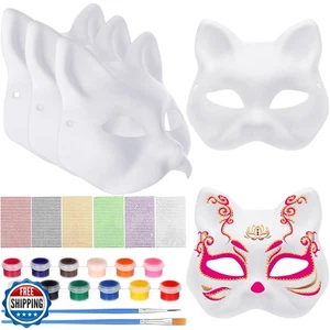 Zomiboo 24 Pcs Halloween DIY Face Masks White Blank Craft Paper Mask with Gem - Picture 1 of 5