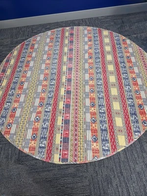 Vintage 88” Quilted Circle Cotton Tablecloth Throw Blanket Boho 1970s Stripe - Image 1 of 4