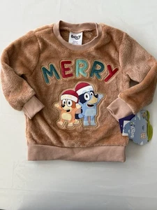 Bluey & Bingo Kleinkind Weihnachten Plüsch Fleece Pullover Shirt Merry Größe 12M - Bild 1 von 3