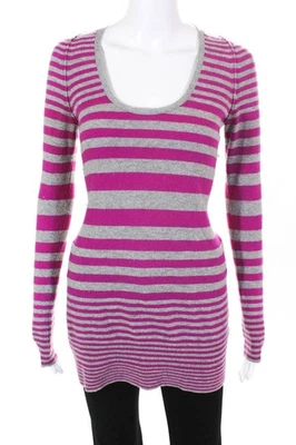 Theory Womens Scoop Neck Striped Sweater Gray Pink Size Small - Image 1 of 4