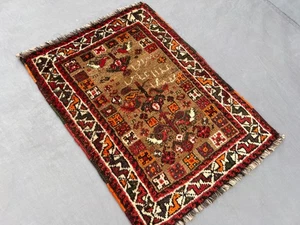 Antique Caucasian Hand Knotted Rug 2x3 ft Rare Tribal Brown Red Wool Carpet - Picture 1 of 10