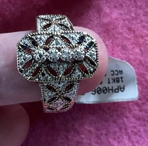 JTV 18K Gold Over Sterling Silver RD Diamond Filigree Milgrain Ring NWT Box Sz 7 - Picture 1 of 21