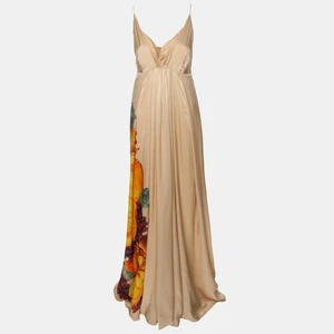 Roberto Cavalli Beige Silk The Art Of Sumptuous Print Maxi Dress M - Picture 1 of 7