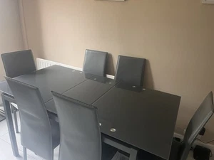 Lido Extending Grey Dining Table & 6 Grey Chairs Elegant and Durable Dining Set - Picture 1 of 9