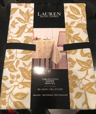 Ralph Lauren PINEVIEW Floral 60 x 84" Gold, White Tablecloth -- NWT - Image 1 of 3