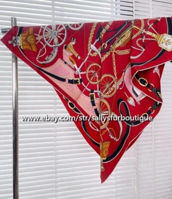 Sally Boutique 14~18 Momme Twill Silk Wrap Scarf Carriage Print Square Shawl 35" - Image 1 of 4