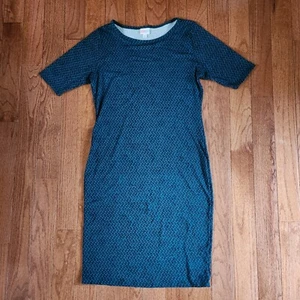 Lularoe Damen Gr. LG Julia Kurzarm Strickkleid türkis Print Rundhals neu ohne Etikett - Bild 1 von 7