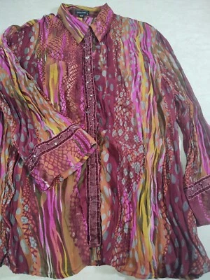 Blusa Piano Para Mujer XL Multicolor Acampanada Manga 3/4 Perla A Presión Usada Foto 1 de 4