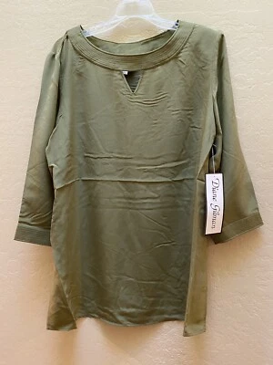 Blusa Oliva Diane Gilman Vintage Nueva con Etiquetas Talla L 100% Seda Foto 1 de 4