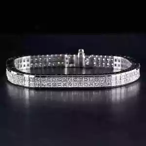 10Ct Princess Lab Created Diamond Men's Tennis Bracelet 14K White Gold Finish - Picture 1 of 5
