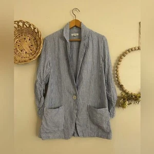 Max Studio Linen Blazer Size M Women's Stripe-Print Linen Blazer Cottage Minimal - Picture 1 of 10
