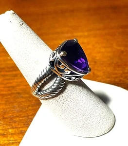 NEW BALI COUTURE STERLING SILVER/18K AMETHYST TRILLION PRONG SET RING SIZE 7 - Picture 1 of 5