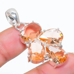 Peach Morganite Gemstone Handmade 925 Sterling Silver Jewelry Pendant Sz 1.8" - Picture 1 of 1