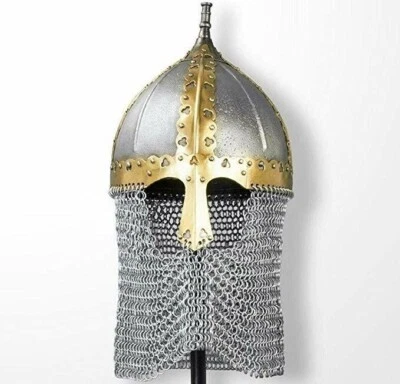 Casco Funcional Boyar Ruso Medieval Cota de Malla con Forro con Soporte de Madera Foto 1 de 4