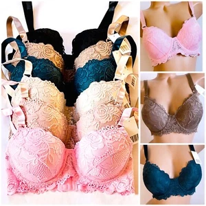 3/6 PK Plus Size Bras Women Bra Thin Padded Lace Underwear Sexy Brassiere 34-42D - Picture 1 of 12