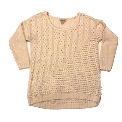 Lucky Brand Tunic Sweater Women’s L Wool Blend Textured Sheer Cable Knit Beige - Image 1 of 4