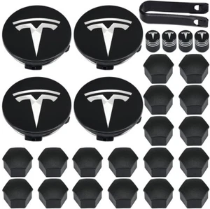 Aero Wheel Cap Kit Tesla Hub Center Covers Lug Nut Caps/Model 3 Y S X Logo - Picture 1 of 5