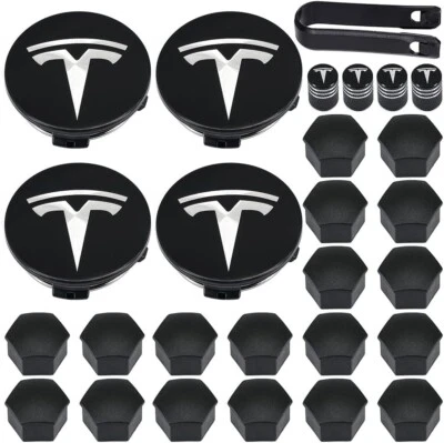 Aero Wheel Cap Kit Tesla Hub Center Covers Lug Nut Caps/Model 3 Y S X Logo - Image 1 of 4