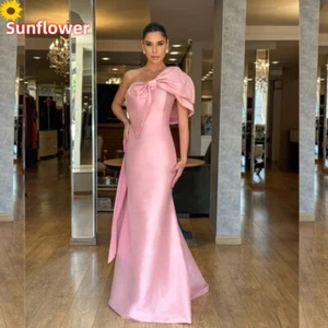 Vestidos de fiesta de sirena de satén simples de un hombro con lazos grandes vestidos de noche - Imagen 1 de 11