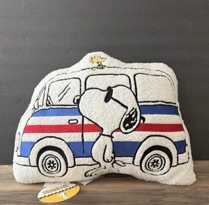 Peanuts Snoopy Patriotic 4th of July Woodstock Van Sherpa Decorative Pillow NEW - Picture 1 of 5