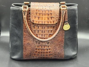 Vtg. Brahmin Classic Crocodile Purse Two Tone Black And Brown Hand Bag GUC - Picture 1 of 9