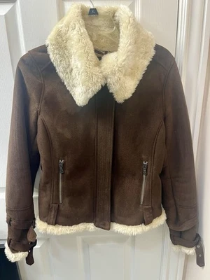 Chaqueta de bombardero Express Vintage Y2K imitación gamuza piel moto Penny Lane mediana Foto 1 de 4