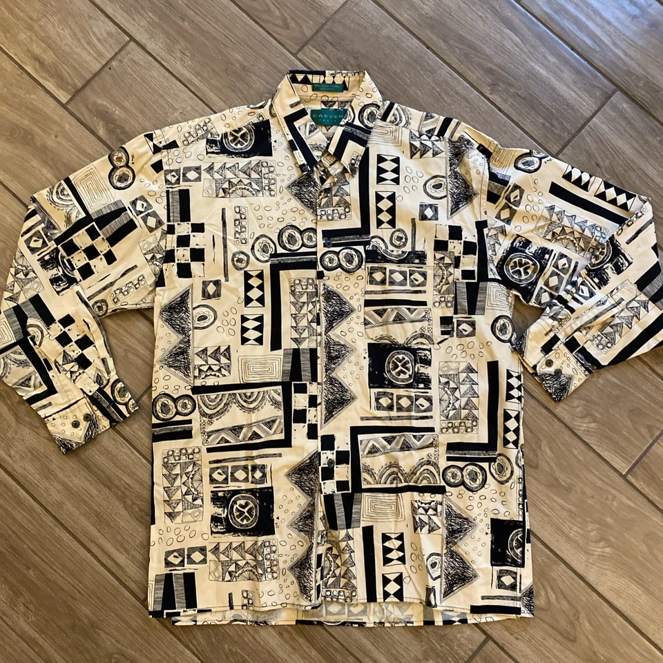 Camisa abotonada estampado geométrico abstracto vintage tallada París rara diseñadora Foto 1 de 4