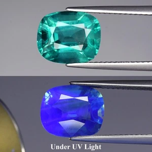 π4.58ct Cushion Natural Bluish Green Fluorite - Color Change Under UV Light Gem - Picture 1 of 6