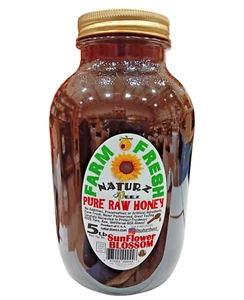 RAW HONEY SUNFLOWER 5 LB 100% PURE RAW UNFILTERED HONEY Glass 5LB New Item Promo - Picture 1 of 16