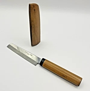 Vintage 1980s Japanese Fruit Knife – Stainless Steel – Wood Grip & Blade Cover - Picture 1 of 23