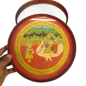 Hindu Goddess Saraswati Inside Brass Box Old Gatta Ji Rare Curio 10” Dia G23-208 - Picture 1 of 8