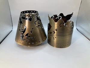 Hummingbird Candle Holder Metal Antique Brass Look Shade and Base - Picture 1 of 3