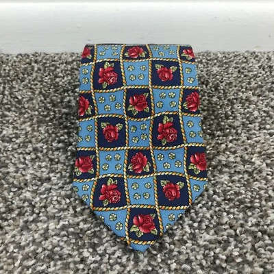 Corbata de Colección Burberry Cuello Seda Floral Azul Rojo Hecha en EE. UU. 56L 3,75 W Foto 1 de 4