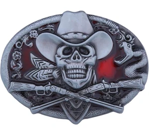 Cinturón Vaquero Rojo Calavera Hebilla Vintage Vaquera Occidental Rodeo Cinturón Buck Plateado - Imagen 1 de 3