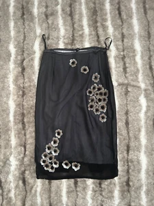 Tracy Reese Black 100% Silk Sequin Floral Embellished Lined Midi Skirt Size 8 - Picture 1 of 4