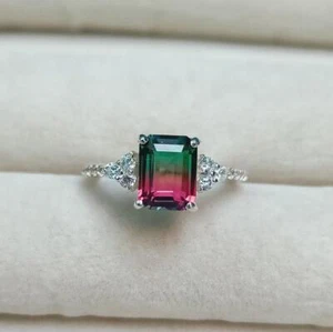 Handmade Watermelon Tourmaline Ring, 925 Sterling, Tourmaline Quartz Silver - Picture 1 of 11