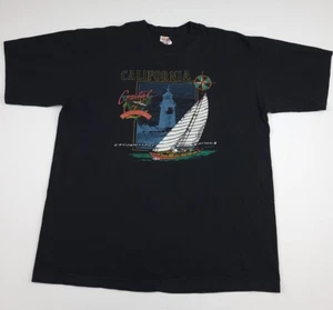Vintage 90s California Coastal Sailing Multicolor Print T Shirt Vtg Sailboat USA - Picture 1 of 6