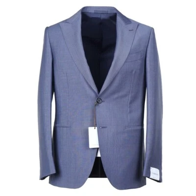 Caruso Blue Sharkskin Wool-Mohair Suit with Peak Lapels 38R (Eu 48) Suit NWT - Image 1 of 4